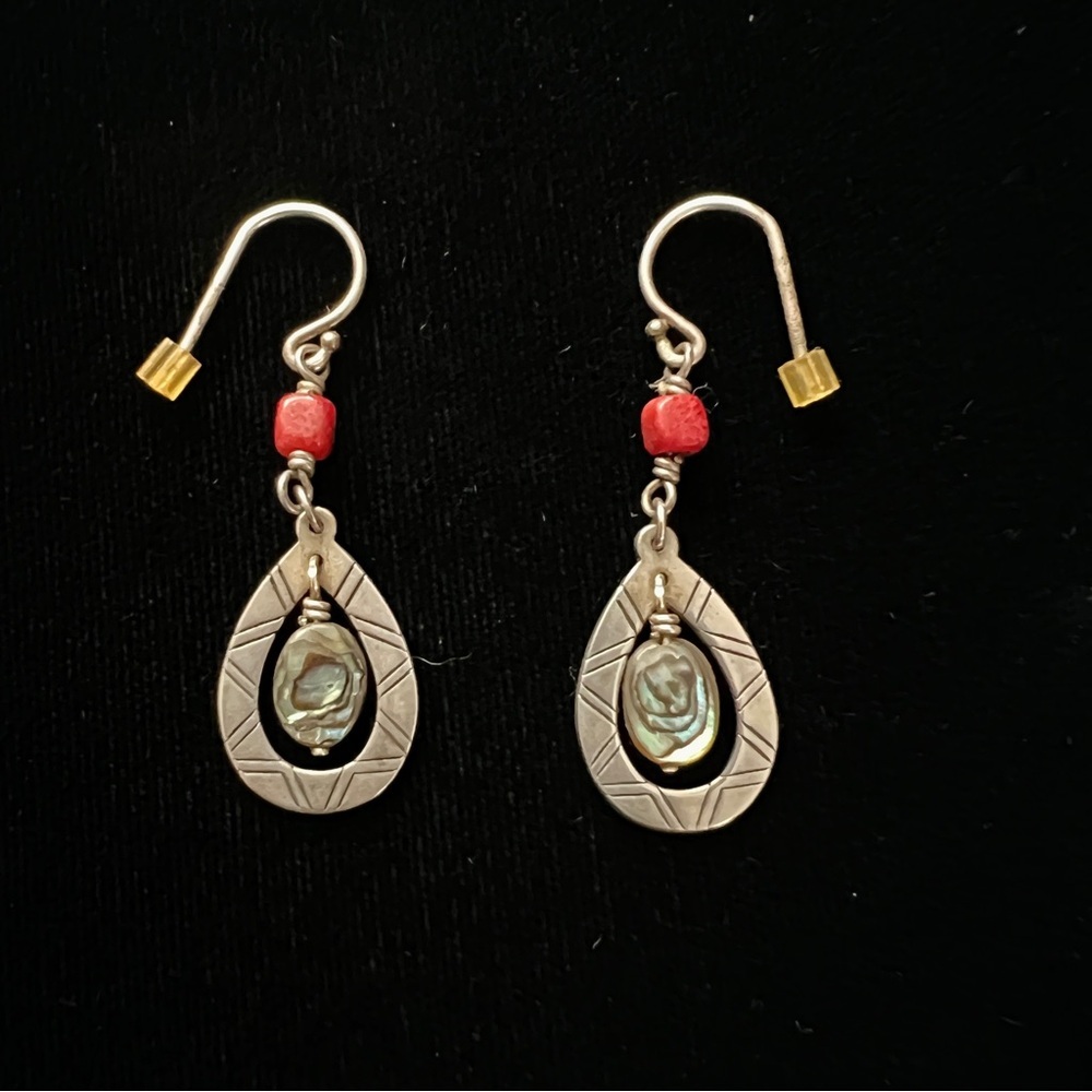 Silpada Sterling Silver Abalone and Coral Southwest Dangle Earrings W2168